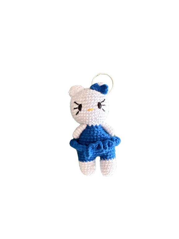 Gamay Group El Örgüsü Anahtarlık Sevimli Amigurimi Hello Kitty Kedi Mavi Anahtarlık